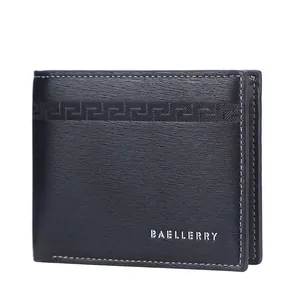 Mens Bi-fold Wallet PU Leather Horizontal Multi Card Slots With Greek Key Pattern Business Casual Style RFID Blocking