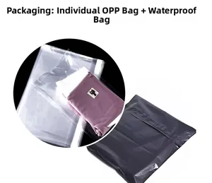 Detail of creative floral shower curtain packaging with OPP bag and waterproof mailer