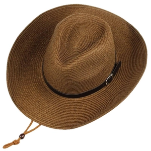 Chapeau de soleil pliable en paille marron avec lanière cuir et cordon réglable