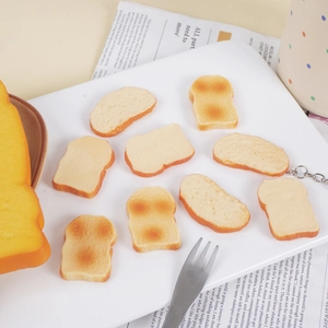 Miniature realistic PVC toasted bread keychain with realistic texture and metal chain