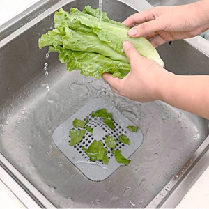 Gray silicone square drain cover for kitchen sink hair and debris filtration