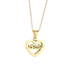 Collier cœur plaqué or 18 carats avec gravure 'mama' sur fond blanc pur