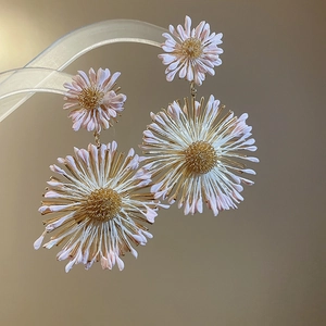 Pink cluster mesh petal drop earrings with golden core for summer beach holiday