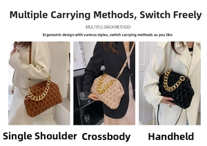 Quilted shell crossbody bag showing shoulder, crossbody and handheld wearing styles