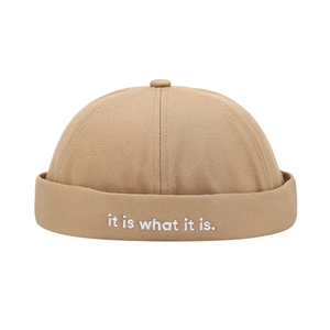 Khaki cotton Miki hat with white letter embroidery it is what it is text design