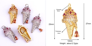 Spécifications de taille et poids pour pendentifs cornet de glace avec micro-pavage