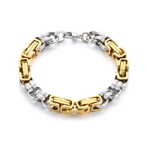 Two-tone silver and gold Byzantine chain bracelet with stainless steel lobster clasp