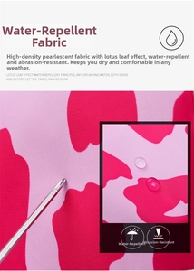 Detail of pink camo waterproof high-density fabric showing water resistance and durability