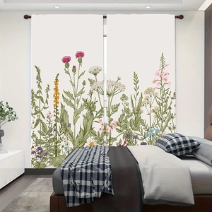 Detailed botanical flower pattern on high-quality polyester curtains for home bedroom decor