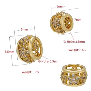 18K gold plated brass charm bead with floral hollow design and sparkling zircon inlays