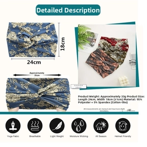Floral cross headband dimensions 24cm by 18cm with elastic polyester spandex blend