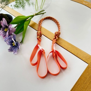 Laisse double pour animaux en nylon orange et rouge avec boucles en plastique rose