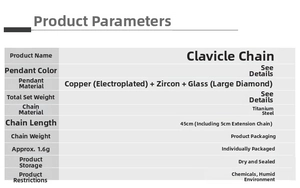 Detailed specification chart showing materials and dimensions of the heart pendant necklace