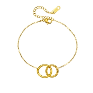 Minimalist 18K gold plated stainless steel bracelet featuring interlocking double rings
