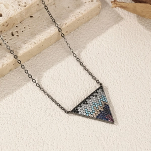 Retro S925 sterling silver necklace featuring a colorful pixelated triangle pendant
