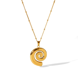 18k gold plated stainless steel spiral conch pendant necklace with beaded chain style