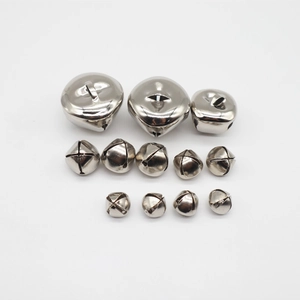 Polished nickel-plated cross bells in multiple sizes for pet collars and DIY crafts