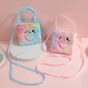 Detailed plush texture of cartoon rabbit crossbody bags with silk straps and embroidery