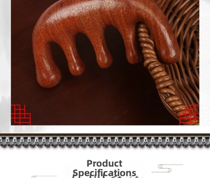 Close-up of smooth round teeth on a red sandalwood scalp massage comb with natural wood grain