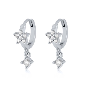 Close-up of S925 silver flower earrings with micro-set zircon star pendants