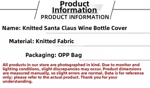 Detail of knitted Santa hat wine bottle cover made of fabric in clear OPP packaging