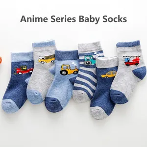 6-pack of breathable cotton baby socks featuring colorful cartoon vehicle patterns