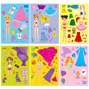 6-pack of pink princess dress-up stickers with DIY cartoon characters and outfits for kids