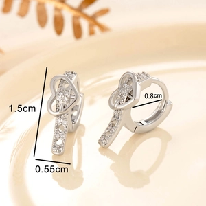 Silver heart buckle earrings with clear crystals featuring 1.5cm height and 0.8cm inner diameter