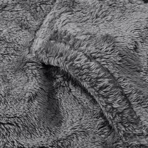 Macro shot of thick grey double-sided fleece fabric texture for men's hooded jacket
