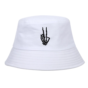 Cappello Alla Pescatora In Cotone Con Ricamo Dito Di Teschio Streetwear Hip Hop Parasole Cappello Da Esterno Unisex