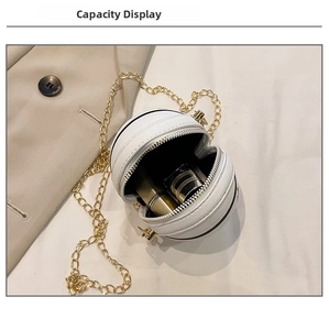 Detail shot of the white basketball chain bag showing internal capacity for lipsticks