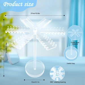 Detailed view of clear acrylic rotating jewelry organizer with dimension markers