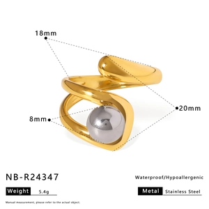 Detail view of 18K gold plated stainless steel ring with dimensions and weight data
