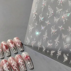 5D Embossed Butterfly Nail Art Stickers 3D Self Adhesive Laser Star Decals With Rhinestones Exquisite DIY Decoration