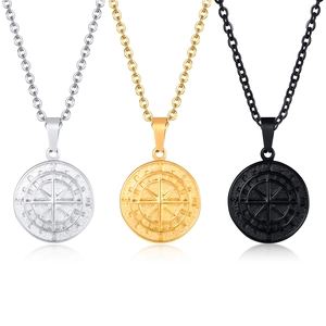Edelstahl Kompass Anhänger Halskette für Herren in Silber, Gold und Schwarz Set