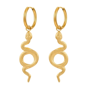 Polished gold snake-shaped hoop earrings with detailed scales for men and women