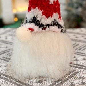 Plush Christmas gnome doll with glowing light, red knitted hat and long white beard