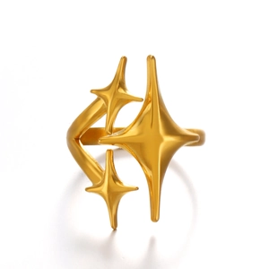 Chic gold-plated adjustable open ring featuring triple star design for women
