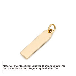Vue rapprochée de pendentifs 15x4mm en acier inoxydable en or, argent et rose doré