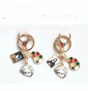 Artistic keychain set featuring Mona Lisa and Girl with a Pearl Earring enamel pendants