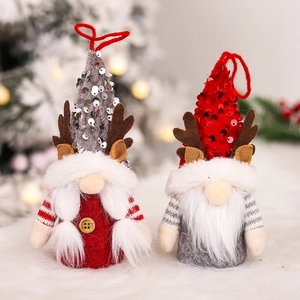 LED lighted forest gnome ornaments with sequined hats and antlers for Christmas tree decor