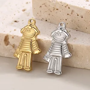 Cartoon Character Pendants Stainless Steel Smile Face Boy Girl Charms For Jewelry Making DIY Fashion Necklaces Accessory