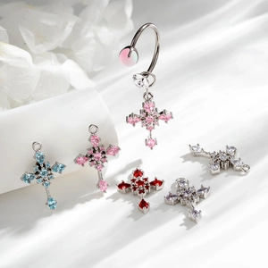 Cross Ear Cartilage Stud Earring Copper And Cubic Zirconia Dainty Piercing Jewelry For Women Trendy Luxury Style