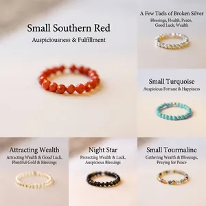 Handmade beaded rings with natural tourmaline, turquoise, and garnet in various colors