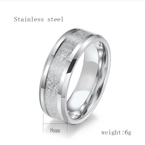 8mm silver titanium steel ring with frosted texture and brushed finish for men