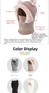 Detailed size chart of kids fleece-lined knit bear hat with mask and neck warmer combo