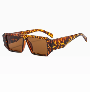Detail of retro rectangle sunglasses with tortoiseshell texture and brown lenses