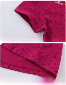 Dettaglio delle cuciture su polsini e orlo dell'abito floreale fucsia da bambina