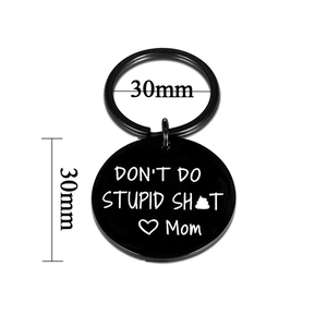 Black stainless steel keychain with funny Mom message and heart on 30mm round tag