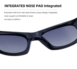 Close-up of integrated nose pads on black square frame sunglasses for comfort